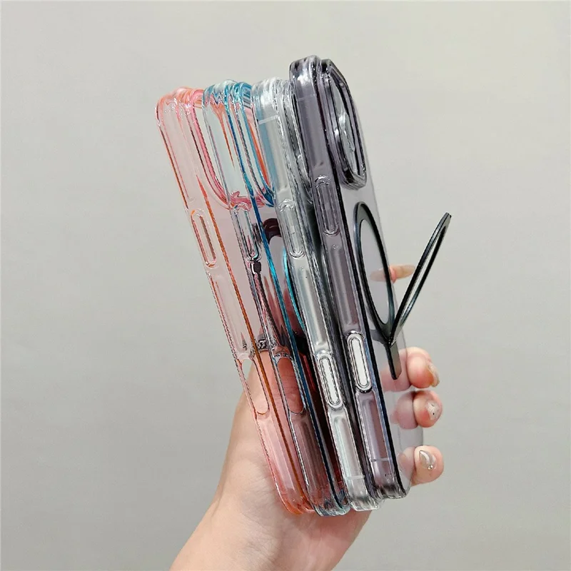 iPhone 16 Pro Max Magnetische Hülle mit Ständer, klare TPU-Rückabdeckung - Blau