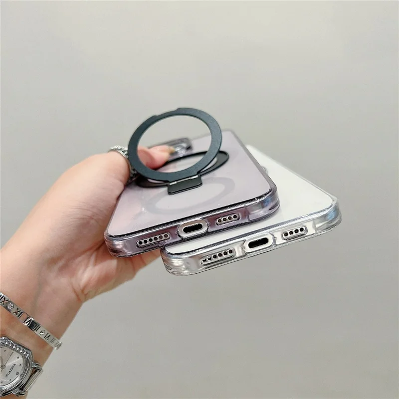 iPhone 16 Pro Max Magnetische Hülle mit Ständer, klare TPU-Rückabdeckung - Blau