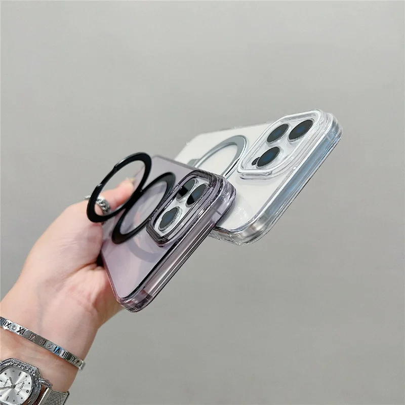 iPhone 16 Pro Max Magnetische Hülle mit Ständer, klare TPU-Rückabdeckung - Blau