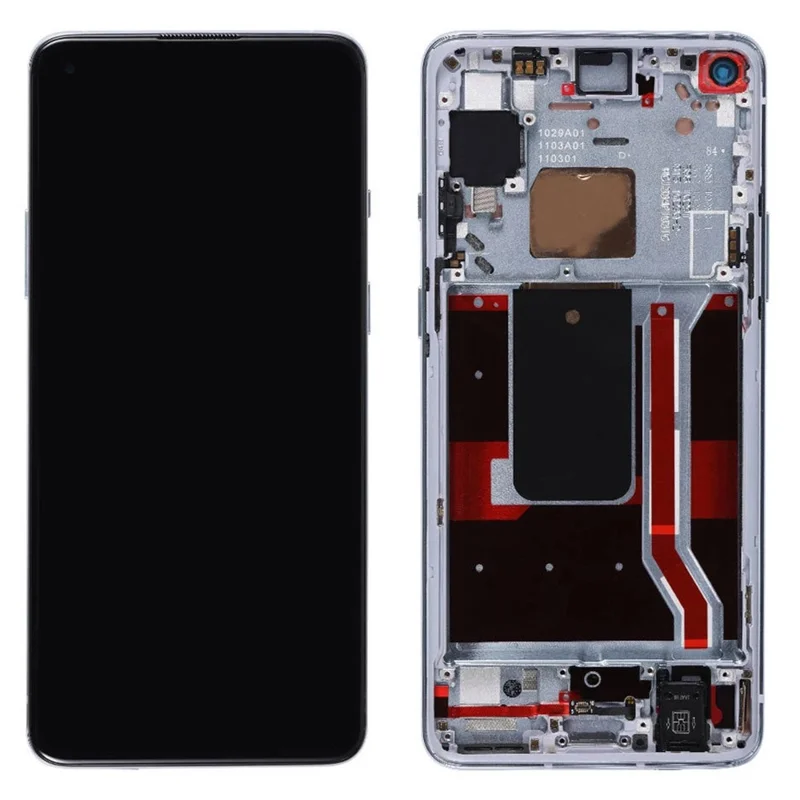 Zamienne oryginalne zestaw ekranu AMOLED S + cyfrowy + rama do OnePlus 8T KB2001 KB2000 KB2003 KB2005 (bez logotypu) - Srebrny