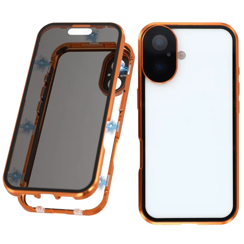 iPhone 17 Hülle Anti-Spion Doppelseitiges gehärtetes Glas + Magnetischer Metallrahmen Handyhülle - Orange