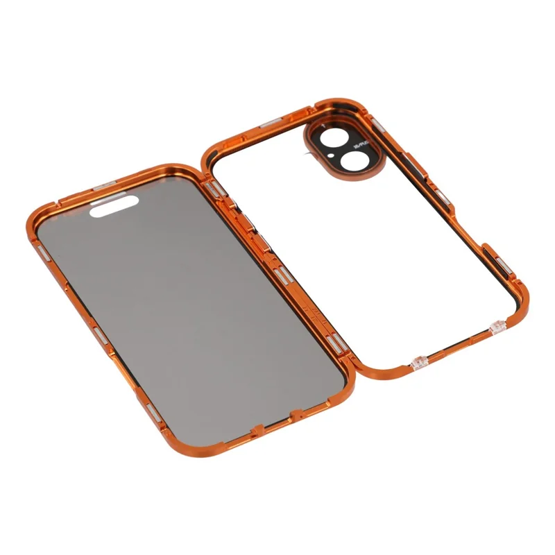 iPhone 17 Hülle Anti-Spion Doppelseitiges gehärtetes Glas + Magnetischer Metallrahmen Handyhülle - Orange