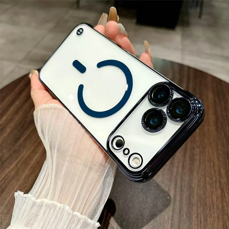 Capa Compatível com MagSafe TPU à Prova de Choque para iPhone 17 Pro, Moldura Eletrolítica Sem Moldura - Azul