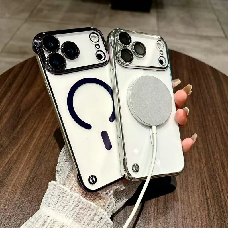 Capa Compatível com MagSafe TPU à Prova de Choque para iPhone 17 Pro, Moldura Eletrolítica Sem Moldura - Azul