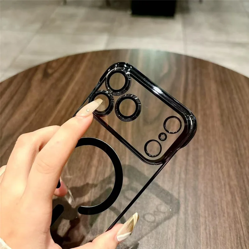 Capa Compatível com MagSafe TPU à Prova de Choques para iPhone 17 Pro Max, Eletroplatinada e Sem Moldura - Azul