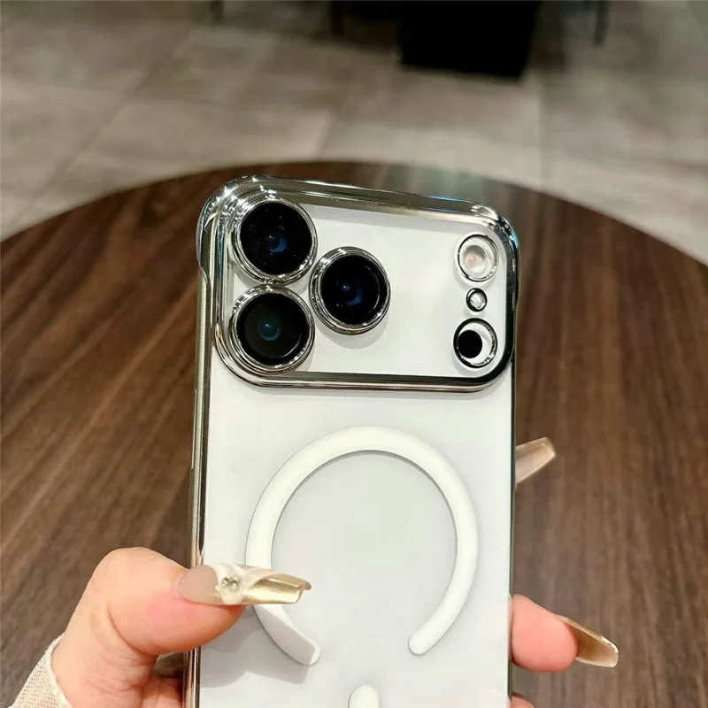 Capa Compatível com MagSafe TPU à Prova de Choques para iPhone 17 Pro Max, Eletroplatinada e Sem Moldura - Azul