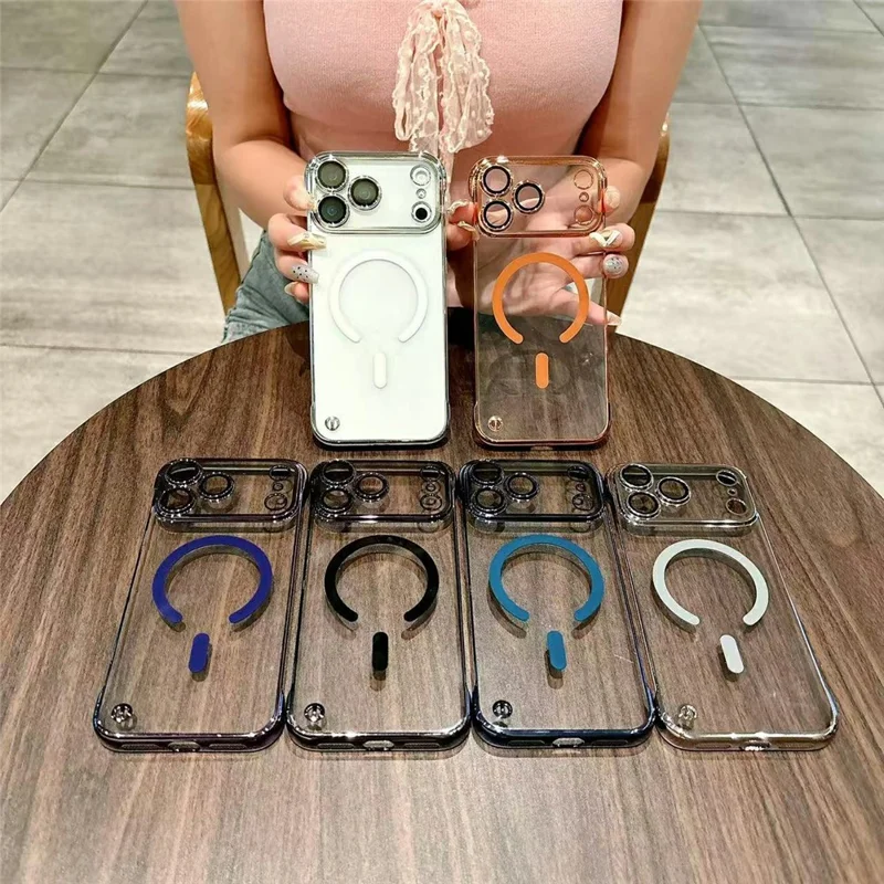 Capa Compatível com MagSafe TPU à Prova de Choques para iPhone 17 Pro Max, Eletroplatinada e Sem Moldura - Azul