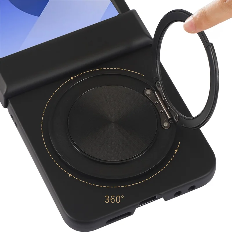 For Samsung Galaxy Z Flip6 5G Magnetic Case CD Vein Rotating Kickstand Electroplated PC Phone Cover - Black