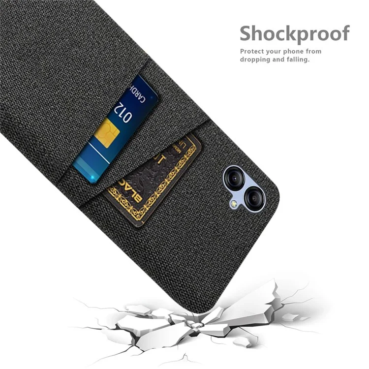 For Samsung Galaxy A04 4G (164.4 x 76.3 x 9.1 mm) Cloth Texture Phone Case Dual Card Slots Bump Proof PC Protective Back Cover - Black