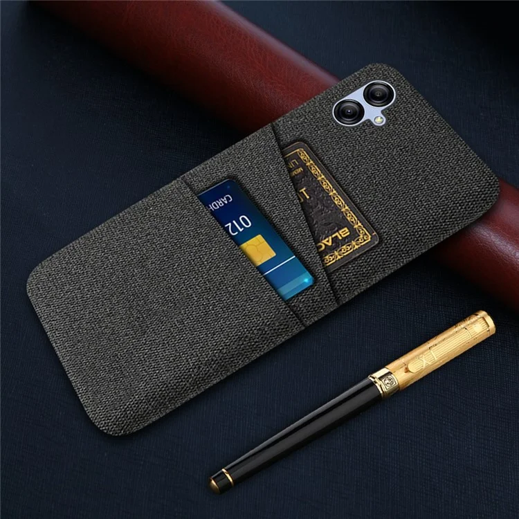 For Samsung Galaxy A04 4G (164.4 x 76.3 x 9.1 mm) Cloth Texture Phone Case Dual Card Slots Bump Proof PC Protective Back Cover - Black