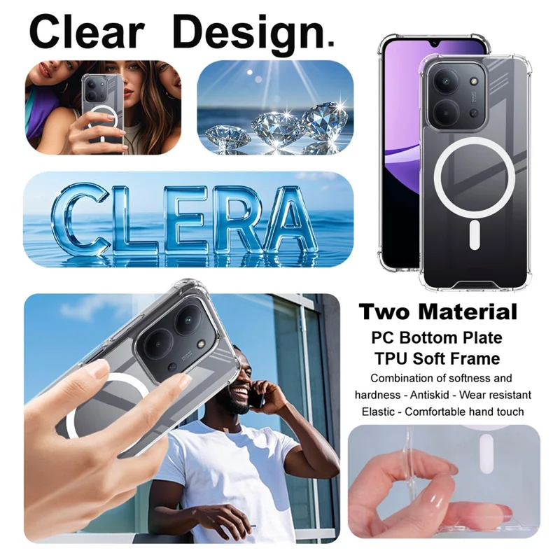 IMAK Clear Phone Case for Xiaomi Redmi 15C 4G (EU) (173mm) / 15C 5G (EU) (173mm) / Poco C85 4G (173mm) Shockproof PC TPU Cover Magnetic Case