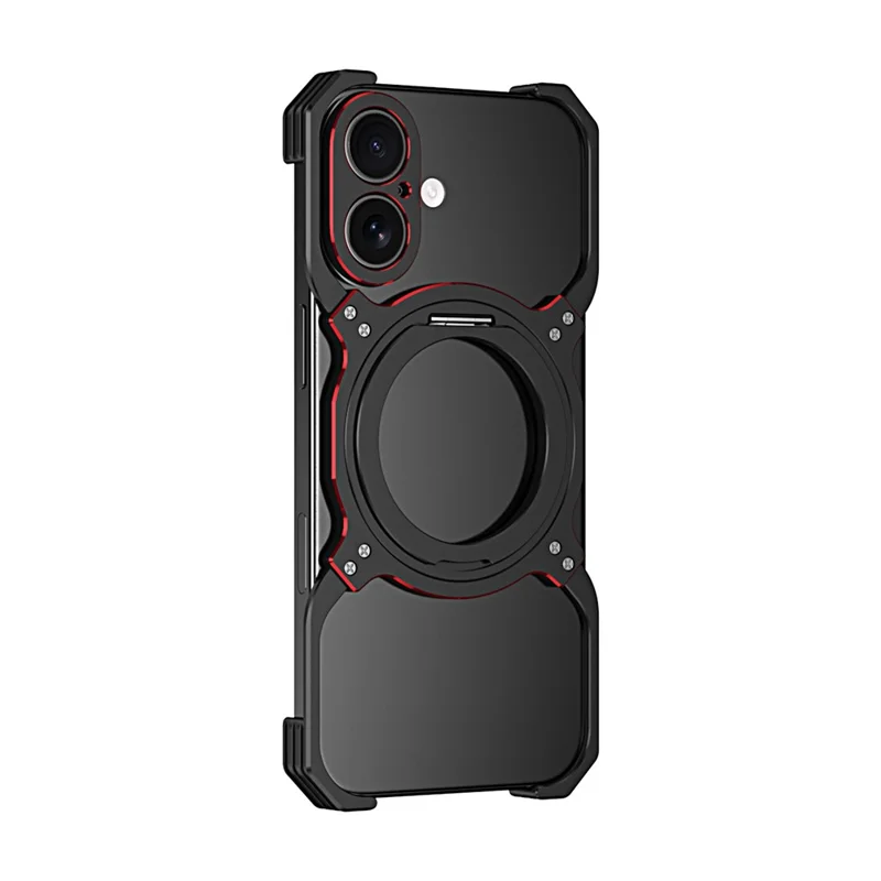 For iPhone 17 Case Kickstand Metal Bumper Magnetic Phone Cover - Black / Red