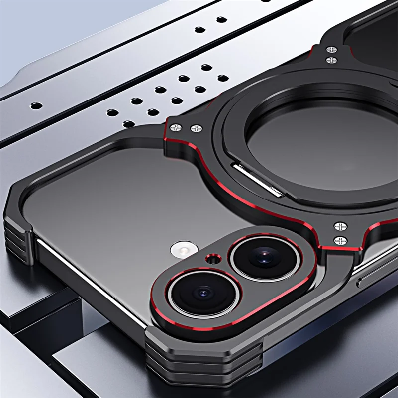 For iPhone 17 Case Kickstand Metal Bumper Magnetic Phone Cover - Black / Red