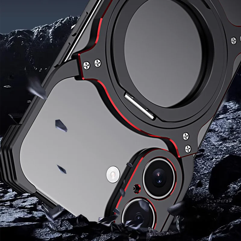 For iPhone 17 Case Kickstand Metal Bumper Magnetic Phone Cover - Black / Red