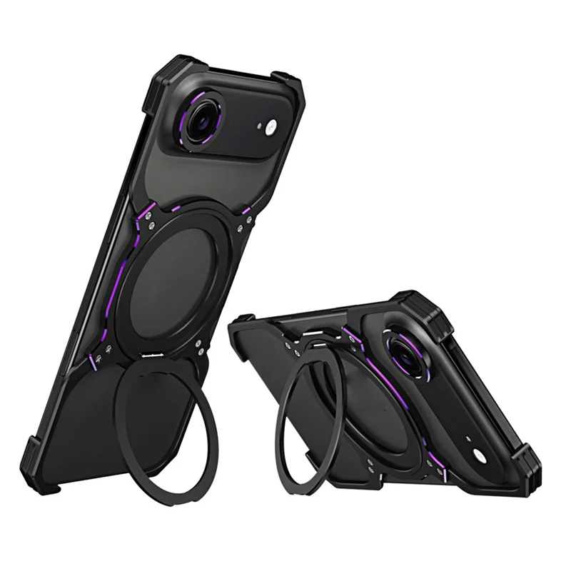 For iPhone Air Case Kickstand Metal Bumper Magnetic Phone Cover - Black / Purple