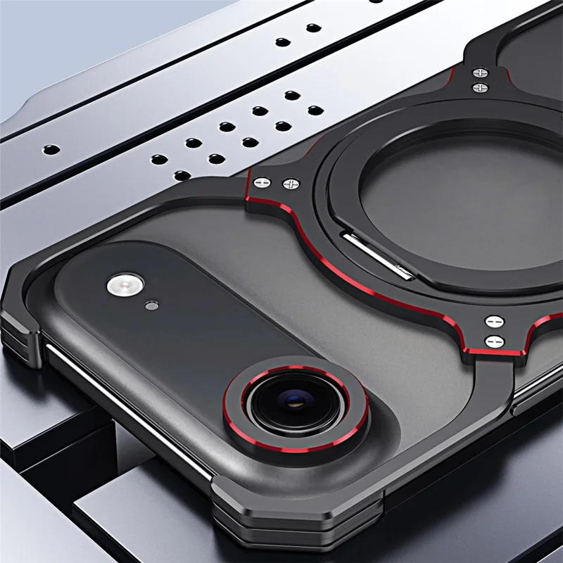 For iPhone Air Case Kickstand Metal Bumper Magnetic Phone Cover - Black / Purple