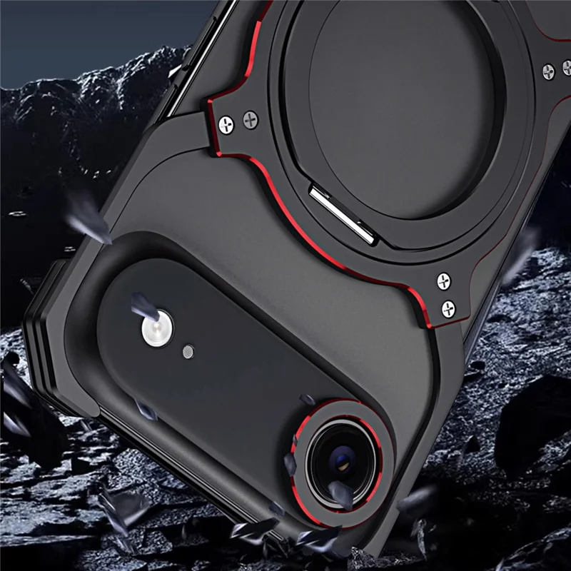 For iPhone Air Case Kickstand Metal Bumper Magnetic Phone Cover - Black / Purple