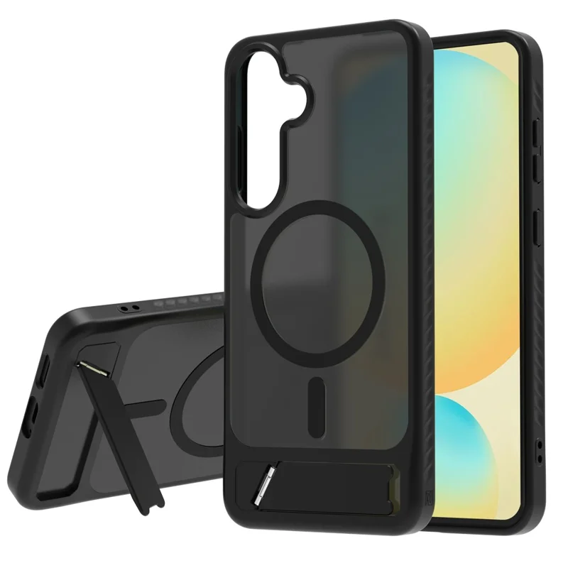 LEREACH Le-Chic Series For Samsung Galaxy S25 FE Magnetic Case Kickstand TPU + PC Phone Cover - Black