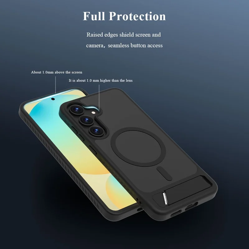 LEREACH Le-Chic Series For Samsung Galaxy S25 FE Magnetic Case Kickstand TPU + PC Phone Cover - Black