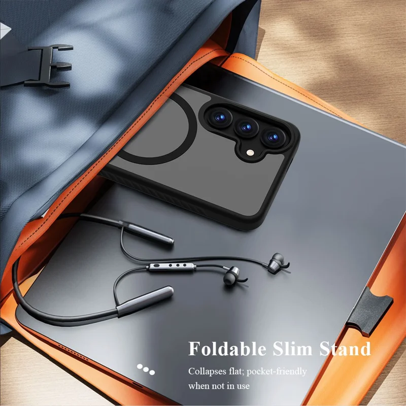 LEREACH Le-Chic Series For Samsung Galaxy S25 FE Magnetic Case Kickstand TPU + PC Phone Cover - Black