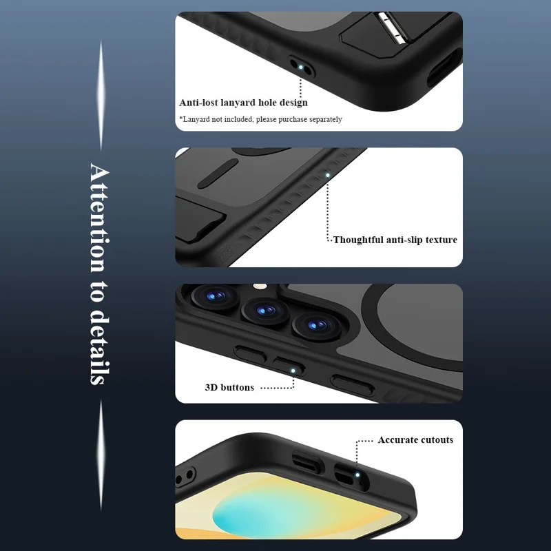 LEREACH Le-Chic Series For Samsung Galaxy S25 FE Magnetic Case Kickstand TPU + PC Phone Cover - Black