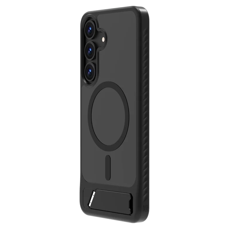 LEREACH Le-Chic Series For Samsung Galaxy S25 FE Magnetic Case Kickstand TPU + PC Phone Cover - Black