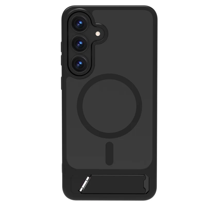 LEREACH Le-Chic Series For Samsung Galaxy S25 FE Magnetic Case Kickstand TPU + PC Phone Cover - Black