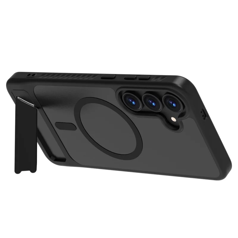 LEREACH Le-Chic Series For Samsung Galaxy S25 FE Magnetic Case Kickstand TPU + PC Phone Cover - Black