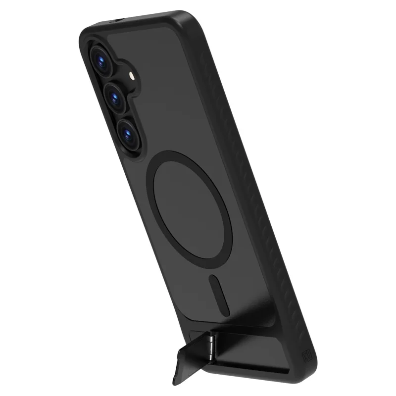 LEREACH Le-Chic Series For Samsung Galaxy S25 FE Magnetic Case Kickstand TPU + PC Phone Cover - Black