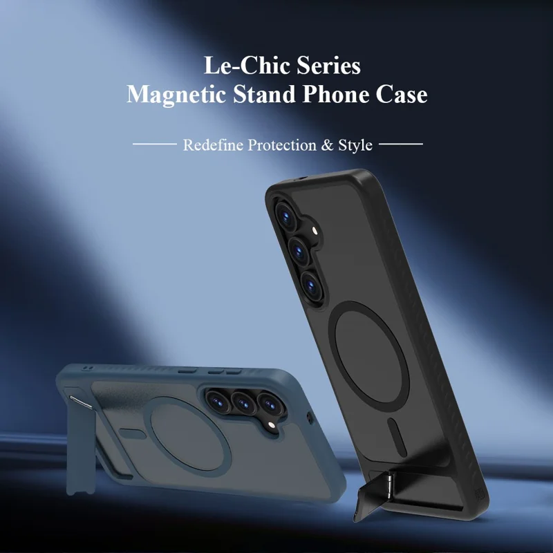 LEREACH Le-Chic Series For Samsung Galaxy S25 FE Magnetic Case Kickstand TPU + PC Phone Cover - Black