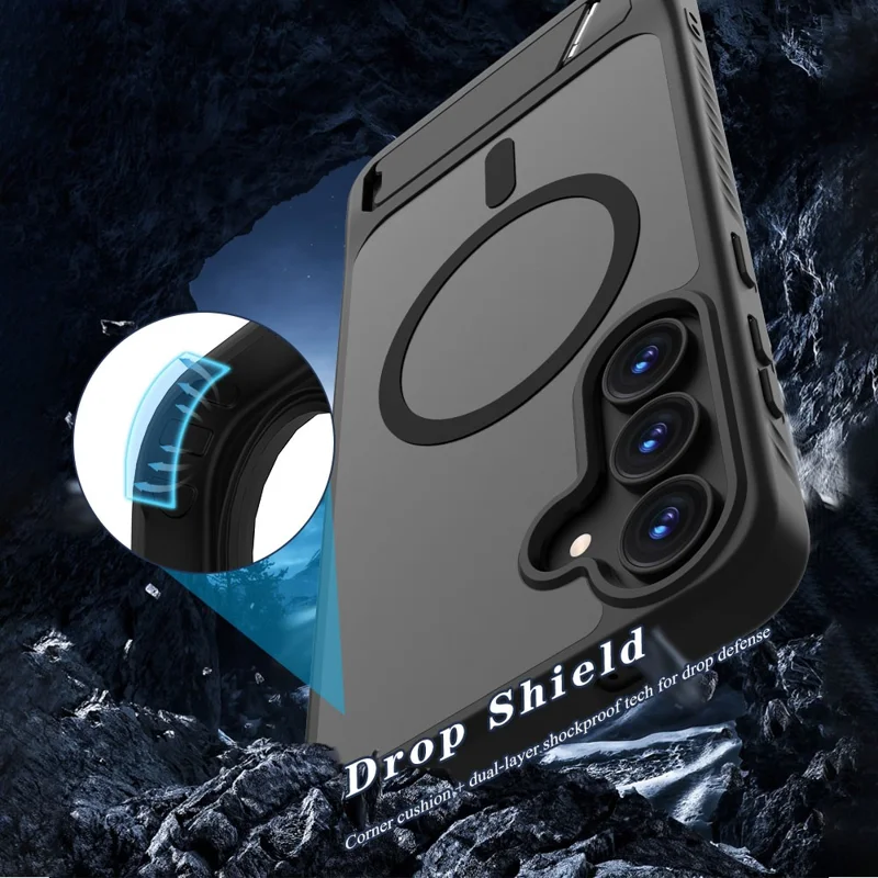 LEREACH Le-Chic Series For Samsung Galaxy S25 FE Magnetic Case Kickstand TPU + PC Phone Cover - Black