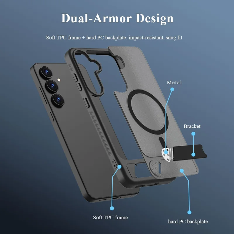 LEREACH Le-Chic Series For Samsung Galaxy S25 FE Magnetic Case Kickstand TPU + PC Phone Cover - Black