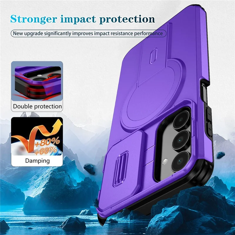 For Samsung Galaxy A16 5G / 4G Case Kickstand Camera Slider PC + TPU Phone Cover Magnetic Case - Purple