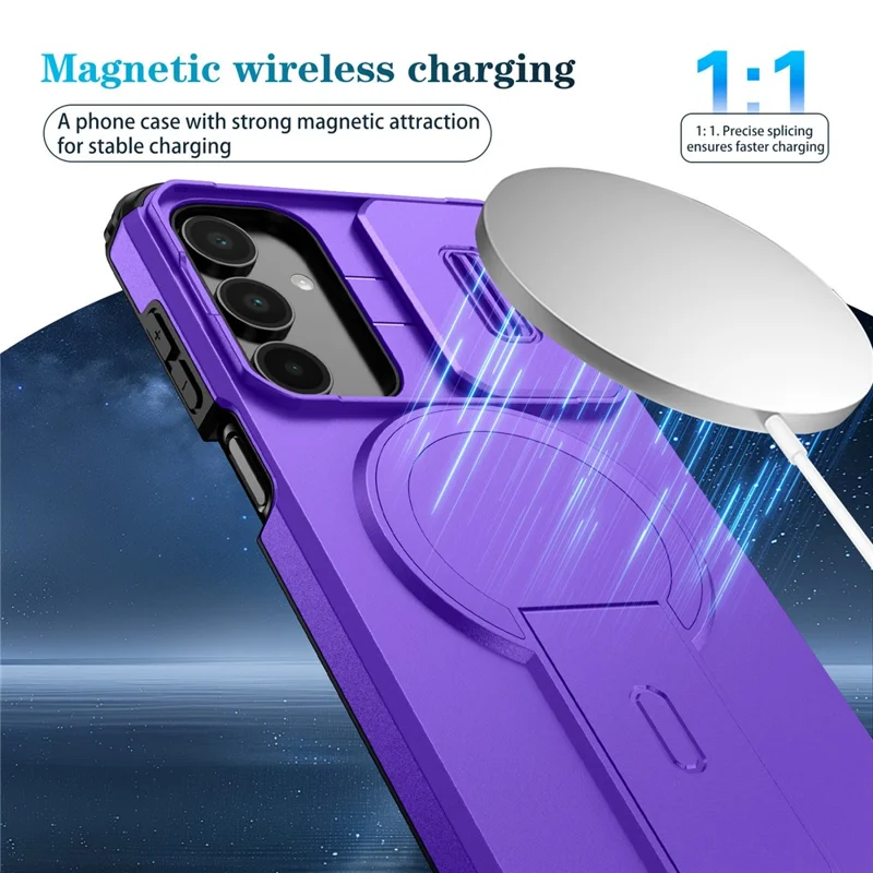 For Samsung Galaxy A16 5G / 4G Case Kickstand Camera Slider PC + TPU Phone Cover Magnetic Case - Purple