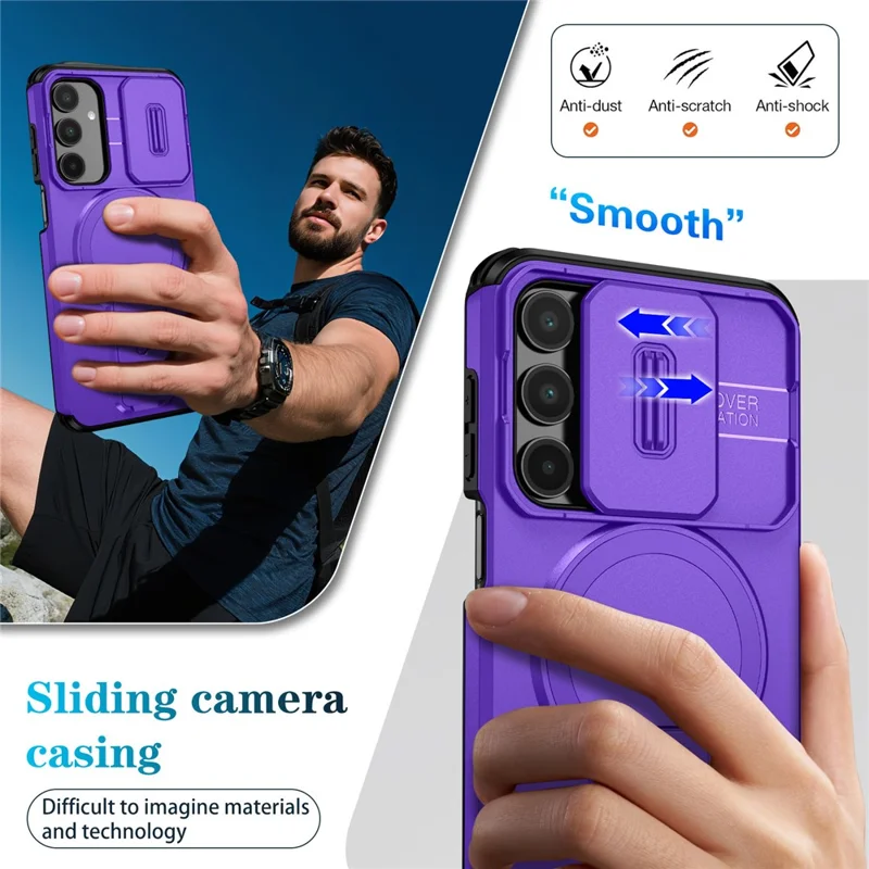 For Samsung Galaxy A16 5G / 4G Case Kickstand Camera Slider PC + TPU Phone Cover Magnetic Case - Purple