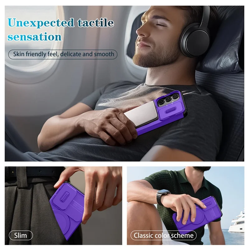 For Samsung Galaxy A16 5G / 4G Case Kickstand Camera Slider PC + TPU Phone Cover Magnetic Case - Purple