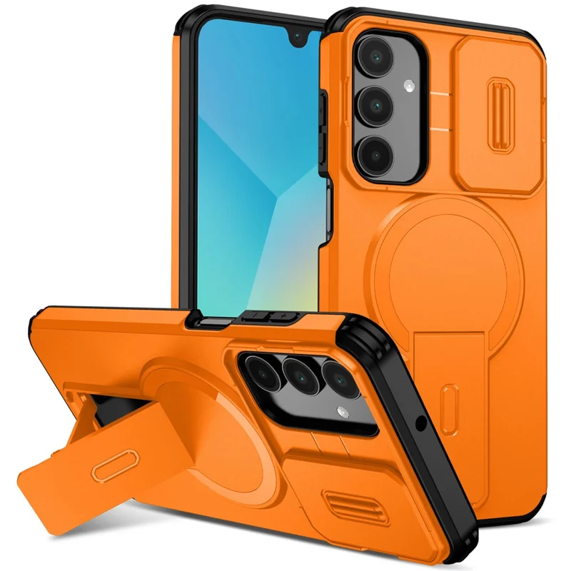 For Samsung Galaxy A16 5G / 4G Case Kickstand Camera Slider PC + TPU Phone Cover Magnetic Case - Orange