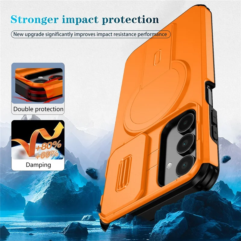 For Samsung Galaxy A16 5G / 4G Case Kickstand Camera Slider PC + TPU Phone Cover Magnetic Case - Orange