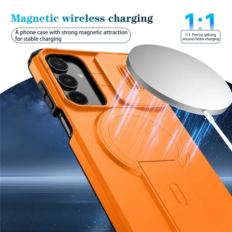 For Samsung Galaxy A16 5G / 4G Case Kickstand Camera Slider PC + TPU Phone Cover Magnetic Case - Orange