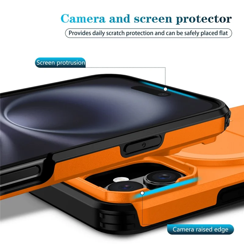 For iPhone 16 Case Kickstand Camera Slider PC + TPU Phone Cover Compatible with MagSafe - Orange