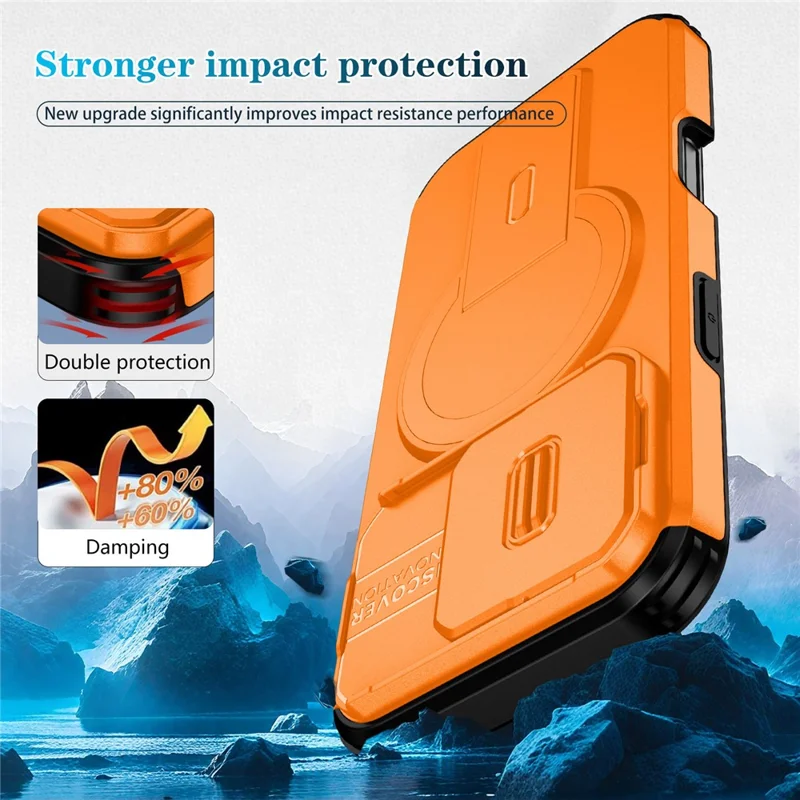 For iPhone 16 Pro Case Kickstand Camera Slider PC + TPU Phone Cover Compatible with MagSafe - Orange