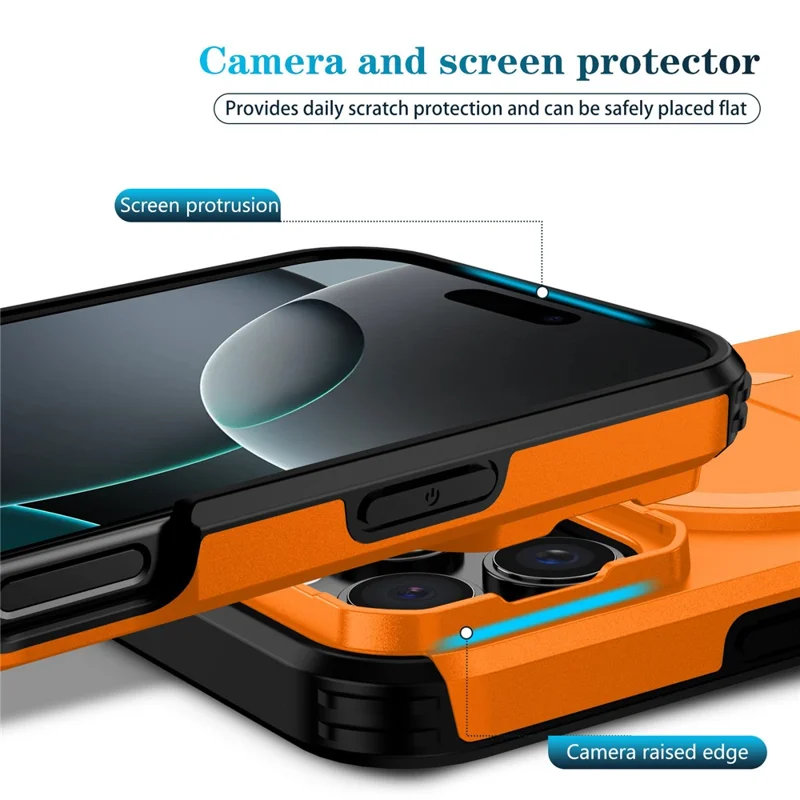 For iPhone 16 Pro Case Kickstand Camera Slider PC + TPU Phone Cover Compatible with MagSafe - Orange