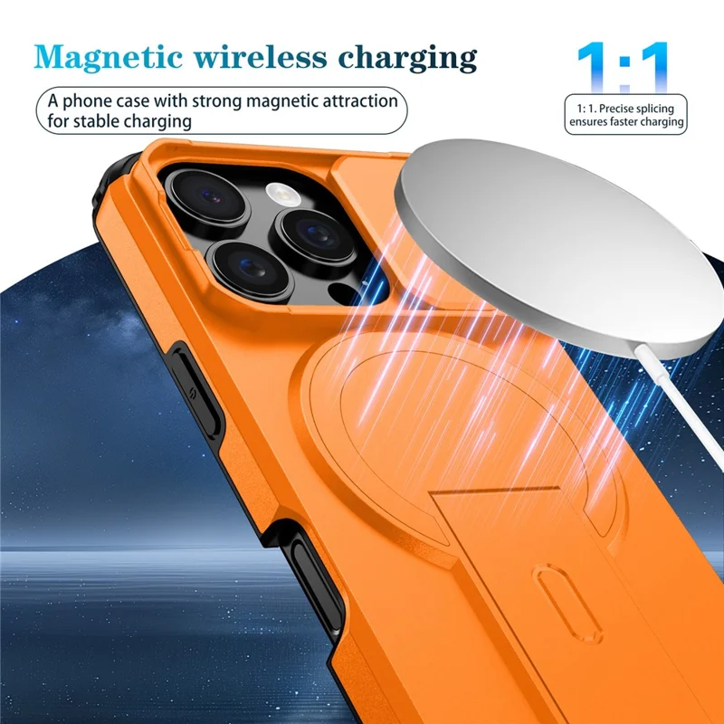 For iPhone 16 Pro Case Kickstand Camera Slider PC + TPU Phone Cover Compatible with MagSafe - Orange