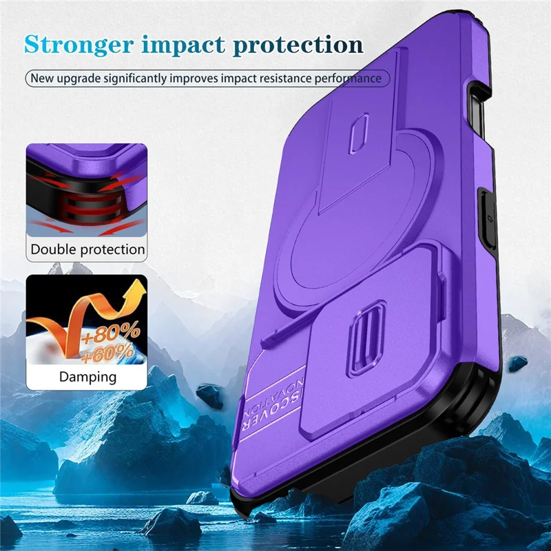 For iPhone 16 Pro Case Kickstand Camera Slider PC + TPU Phone Cover Compatible with MagSafe - Purple