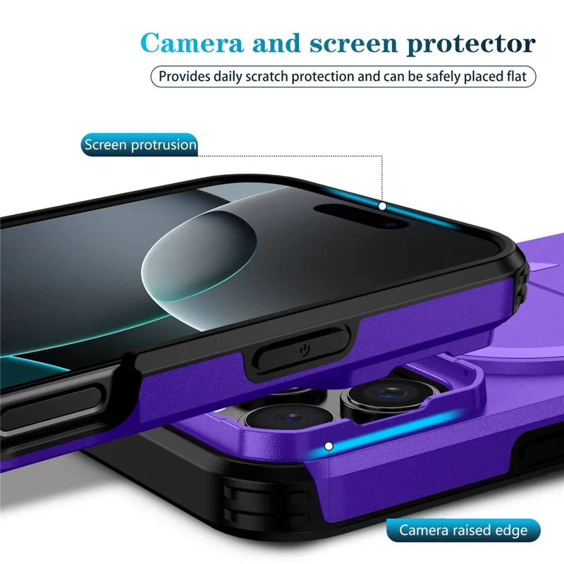 For iPhone 16 Pro Case Kickstand Camera Slider PC + TPU Phone Cover Compatible with MagSafe - Purple