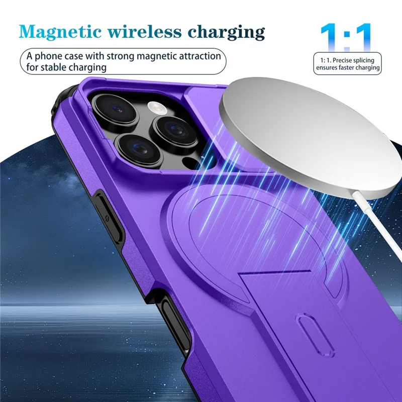 For iPhone 16 Pro Case Kickstand Camera Slider PC + TPU Phone Cover Compatible with MagSafe - Purple