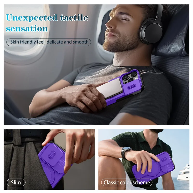 For iPhone 16 Pro Case Kickstand Camera Slider PC + TPU Phone Cover Compatible with MagSafe - Purple