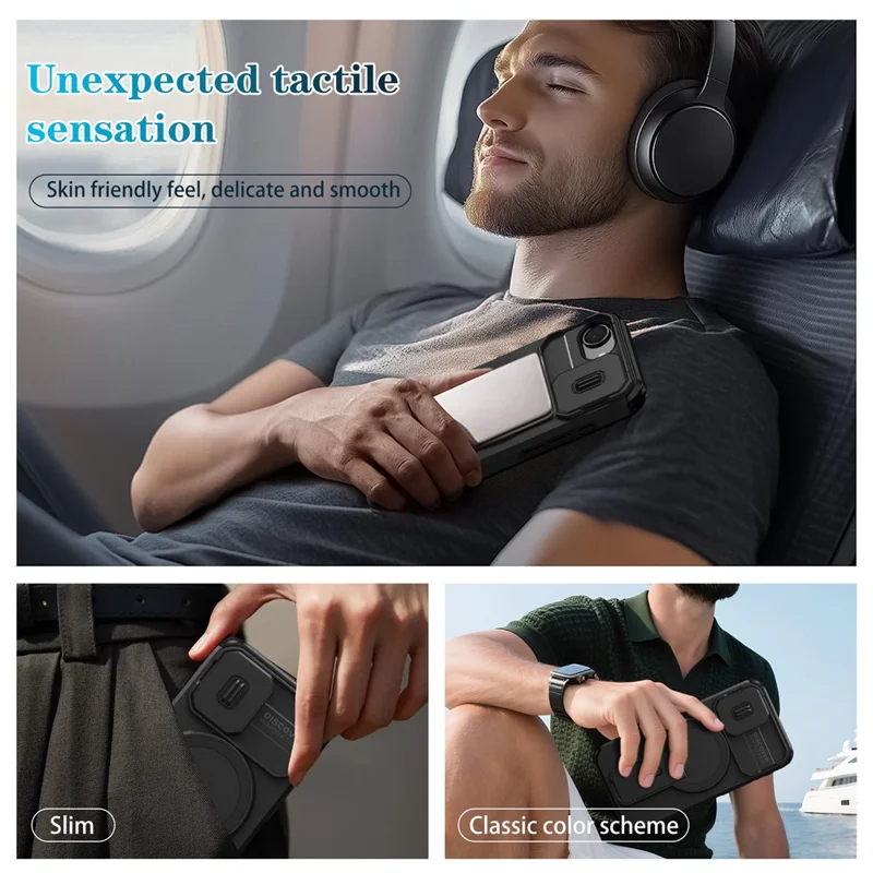 For iPhone 16e Case Kickstand Camera Slider PC + TPU Phone Cover Compatible with MagSafe - Black