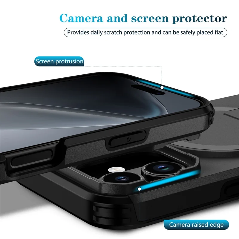 For iPhone 17 Case Kickstand Camera Slider PC + TPU Phone Cover Compatible with MagSafe - Black