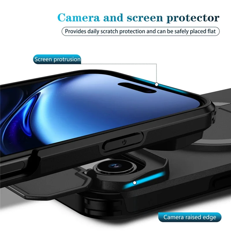 Étui avec béquille et cache-objectif pour iPhone Air, coque de téléphone en PC + TPU compatible avec MagSafe - Noir